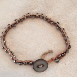 Metal bead and cord ankle or wrist bracelet